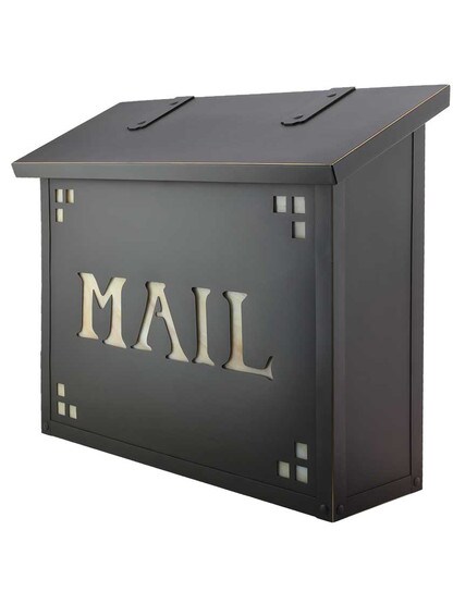 Pasadena Large Solid-Brass Mailbox with MAIL Stencil and Decorative Glass in Architectural Bronze/Honey Glass.